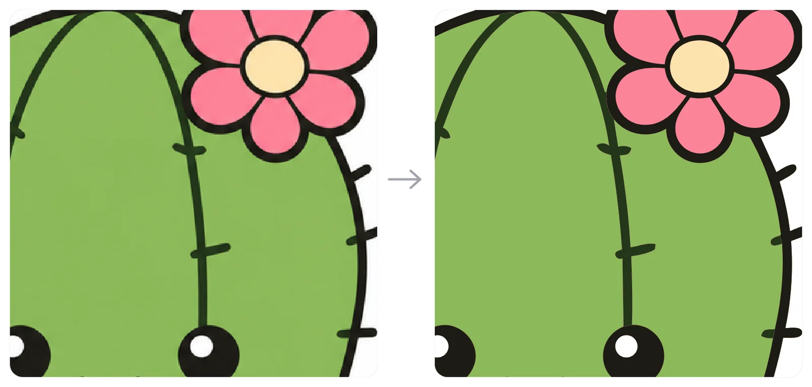 Close-up of a cactus flower: the original image next to the SVG with crisp vector edges