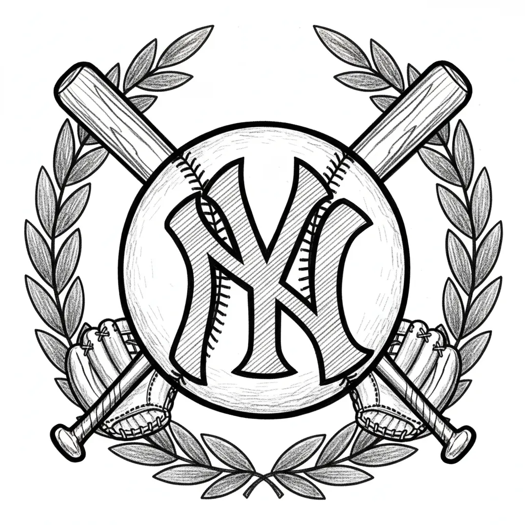 pencil sketch for laser engraving of something that represents the NY Yankees