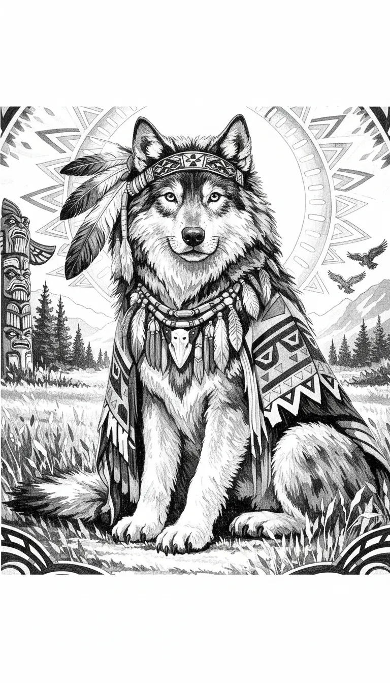 Wolf Native American Headdress Feathers Totem Pole - Free PNG Download ...
