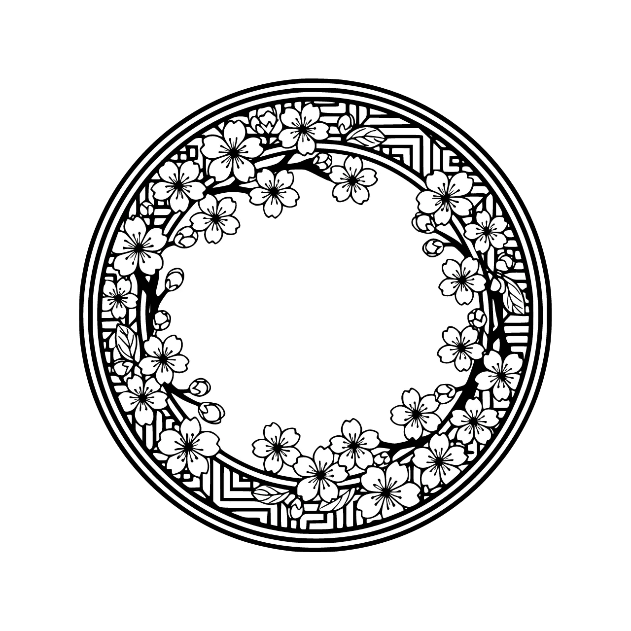 Japanese  style medallion with cherry blossom  . name HARU in the center . high detailed