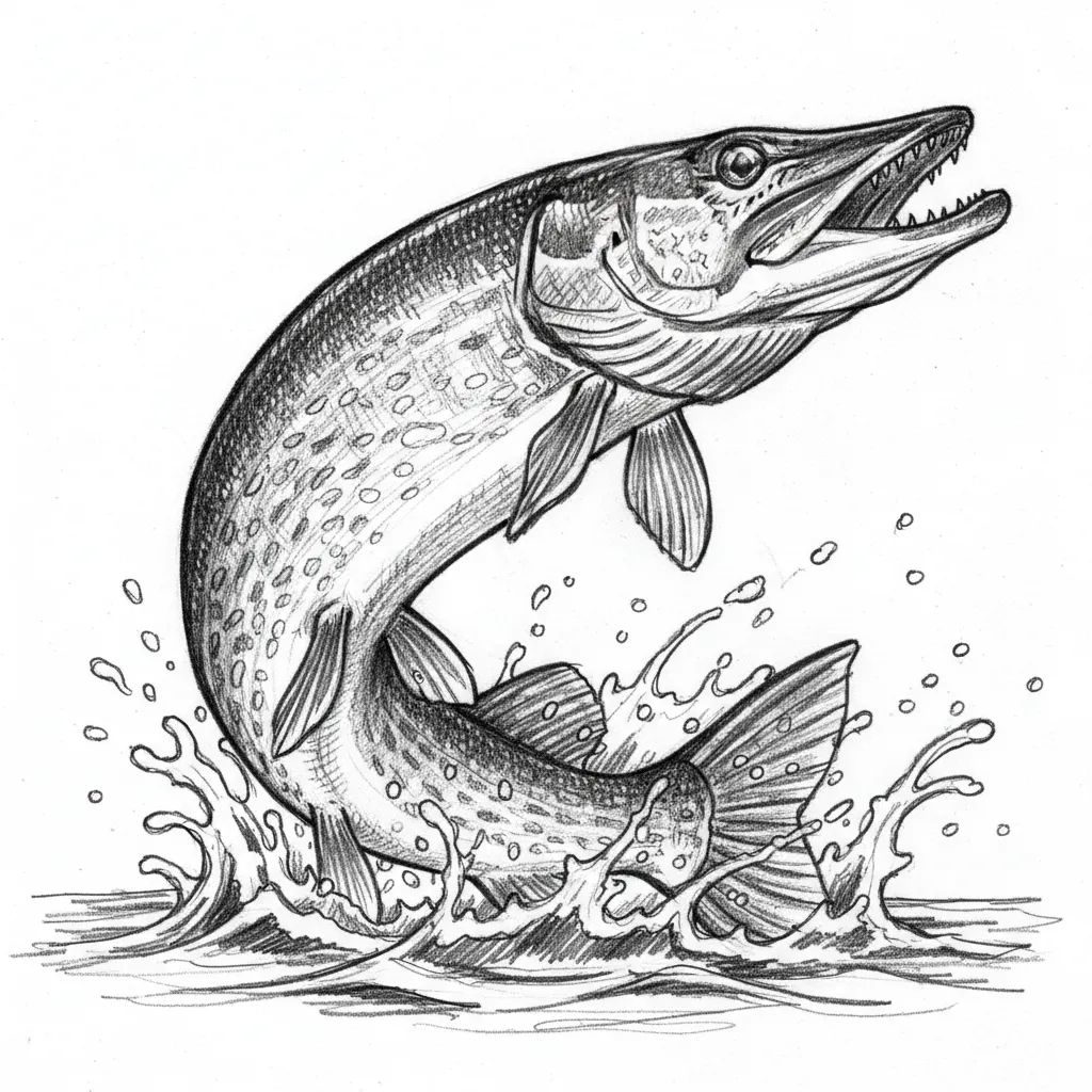 Make a northern pike jumping out of water