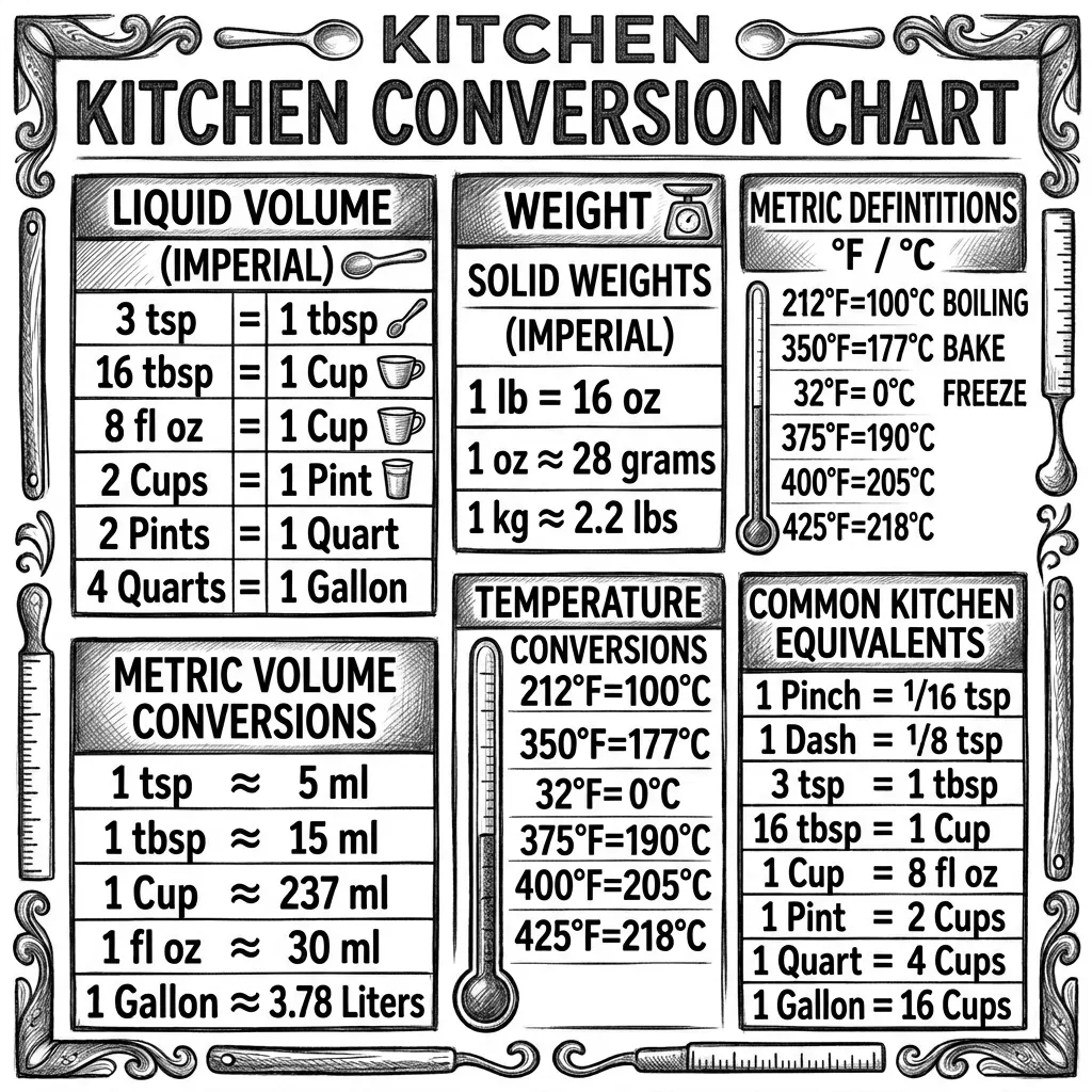 Enhanced Kitchen conversion chart made for laser engraving