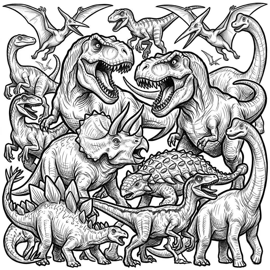 Enhanced photos a lot of different dinosaurs   Some with teeth snarling for laser engraving