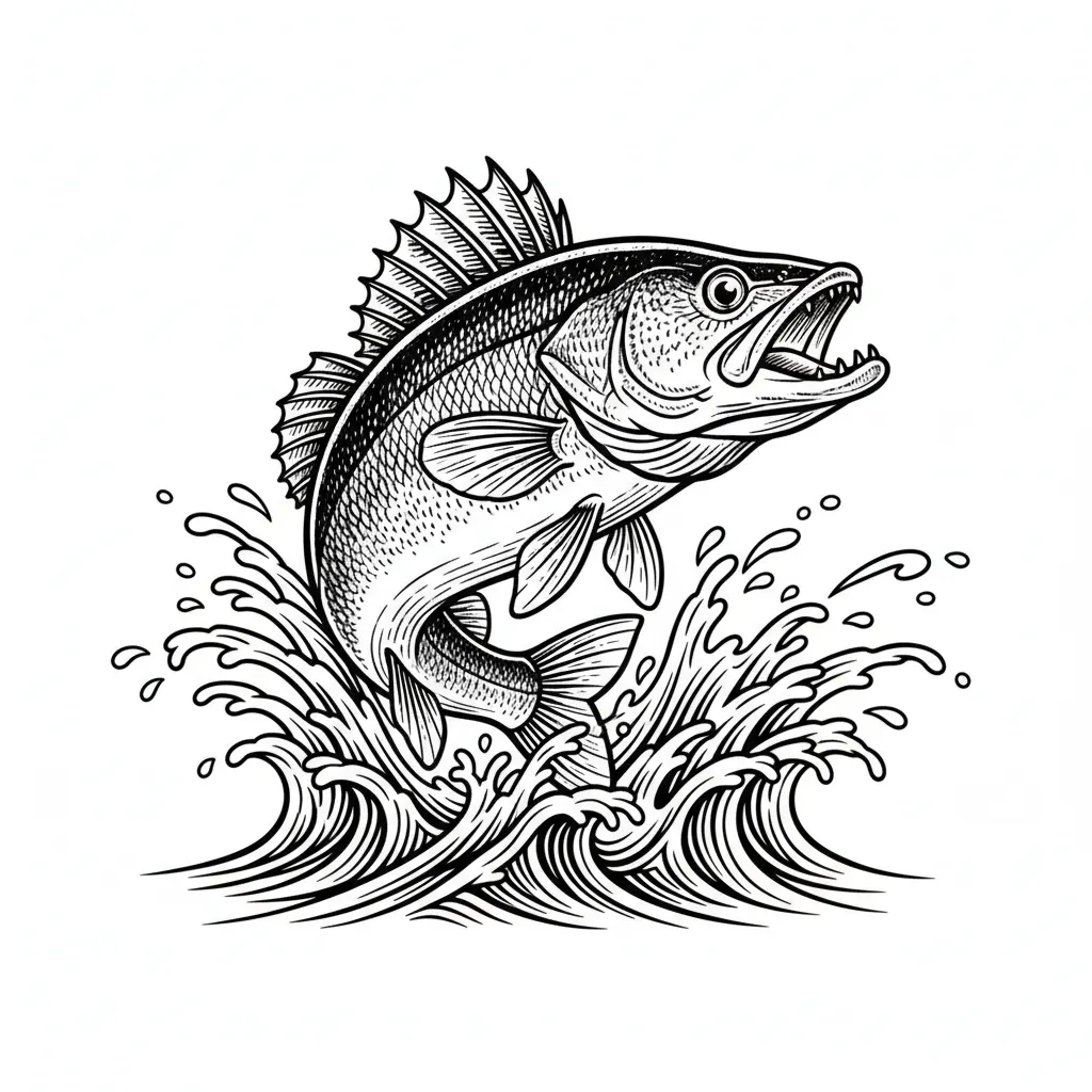 Make a walleye jumping out of water