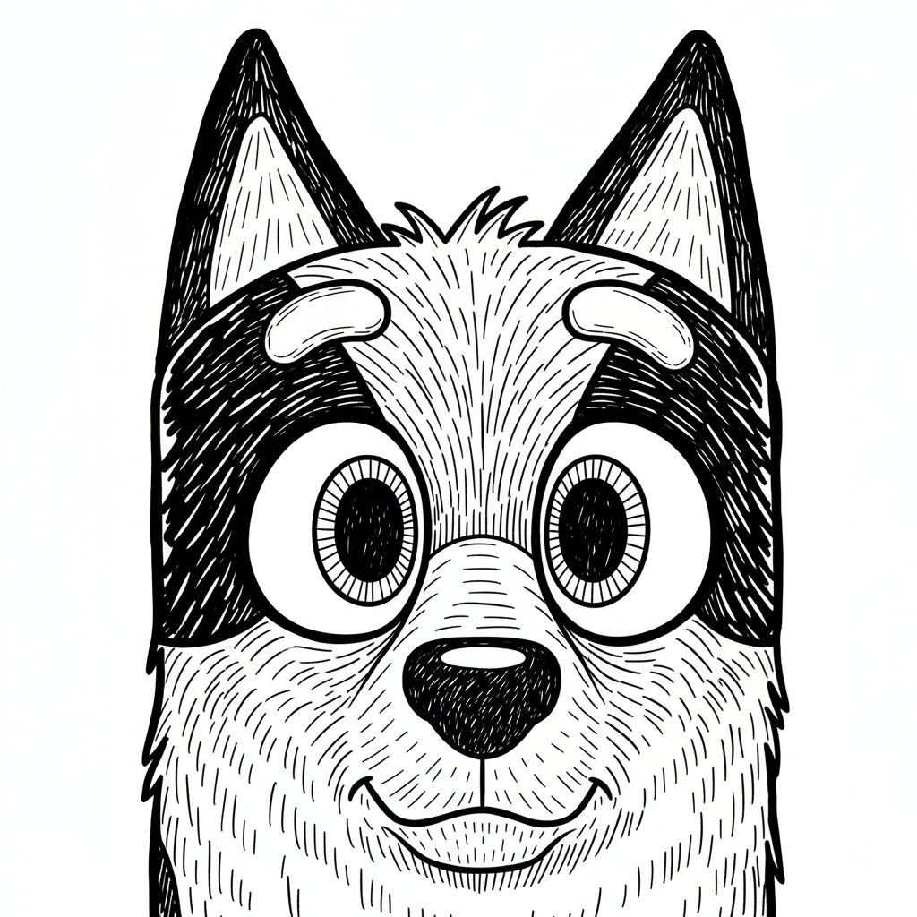 A detailed closeup of Blueys face showing his detailed eyes and hair ...