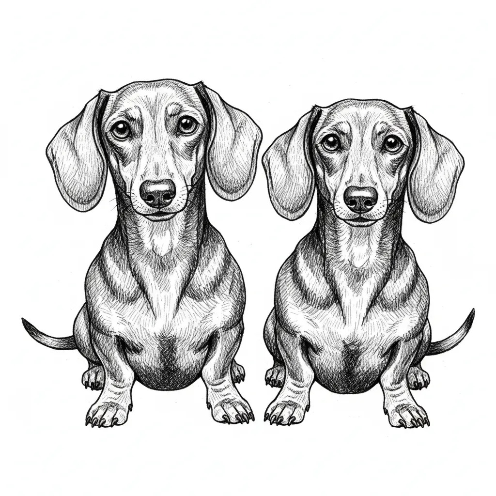 A pair of Dachshunds sitting looking at you