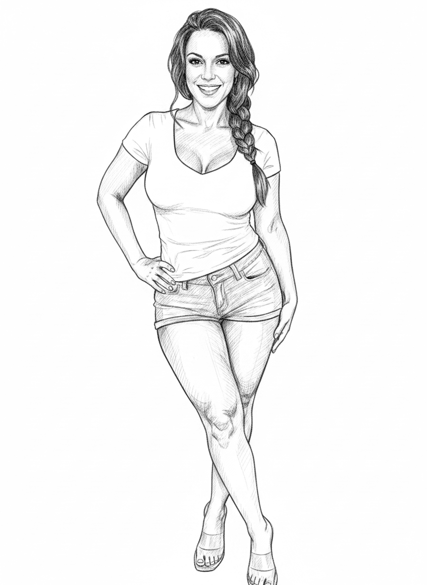 Woman Standing Smiling Braided Shorts Tshirt - Free PNG Download ...