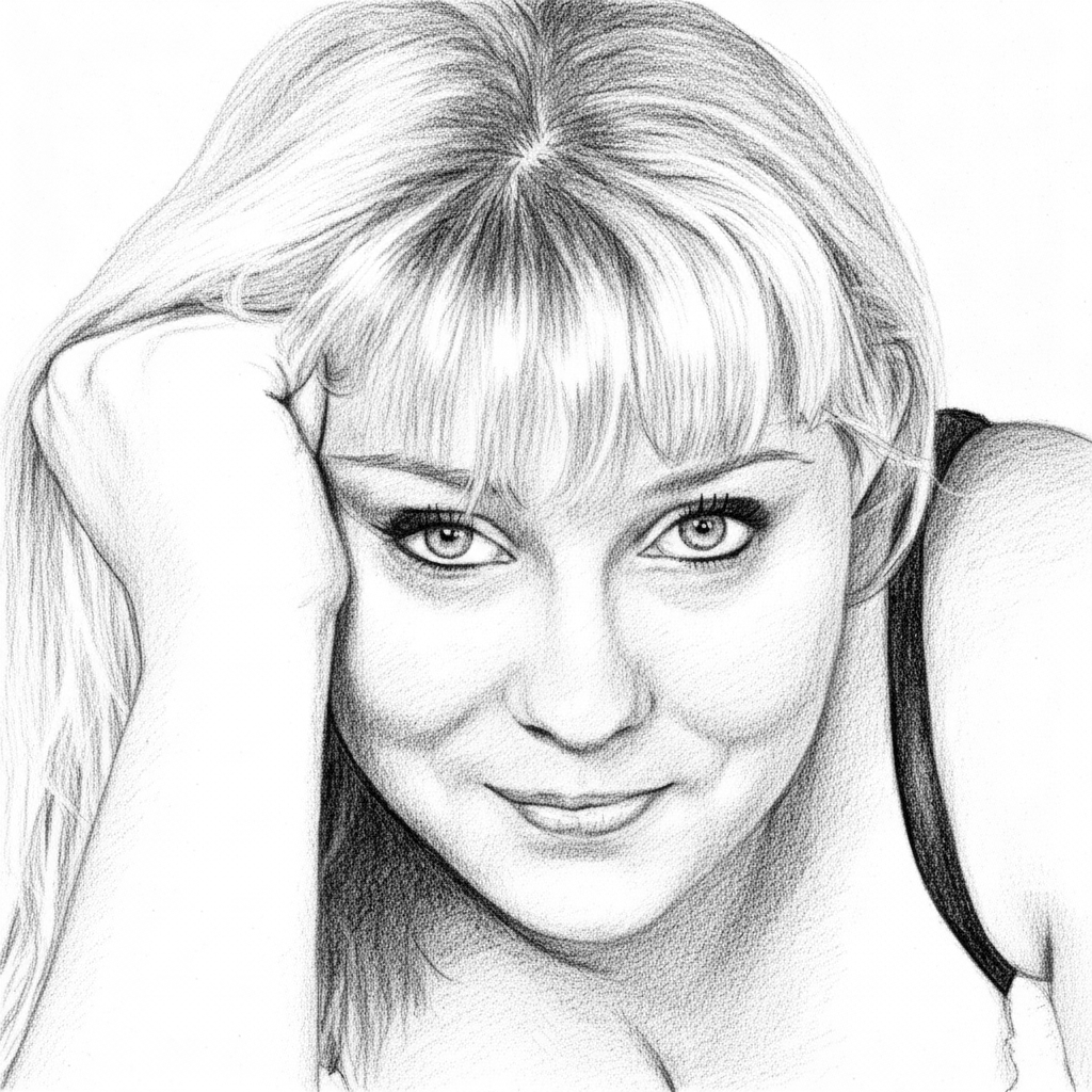 Woman Pencil Sketch Smiling Portrait Head Resting - Free PNG Download ...