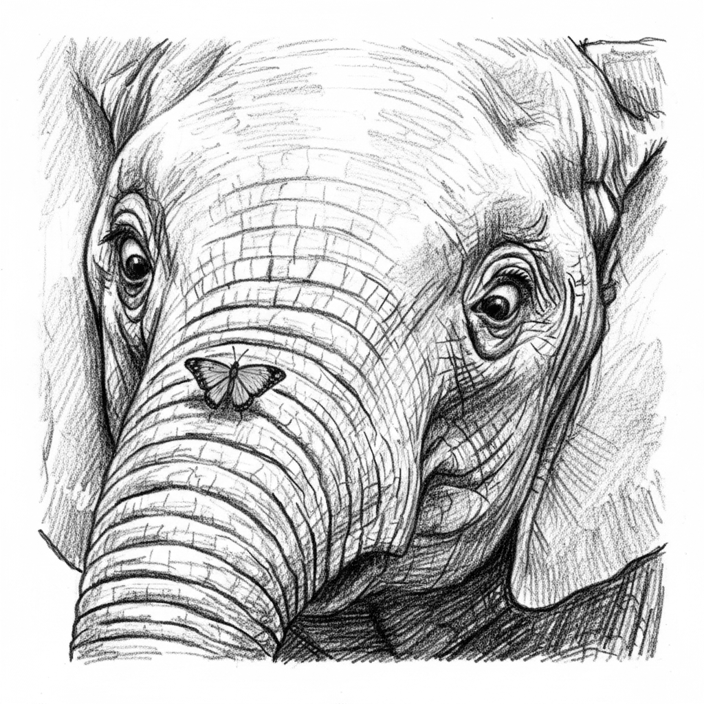 Elephant Baby Butterfly Trunk Pencil Sketch - Free PNG Download ...