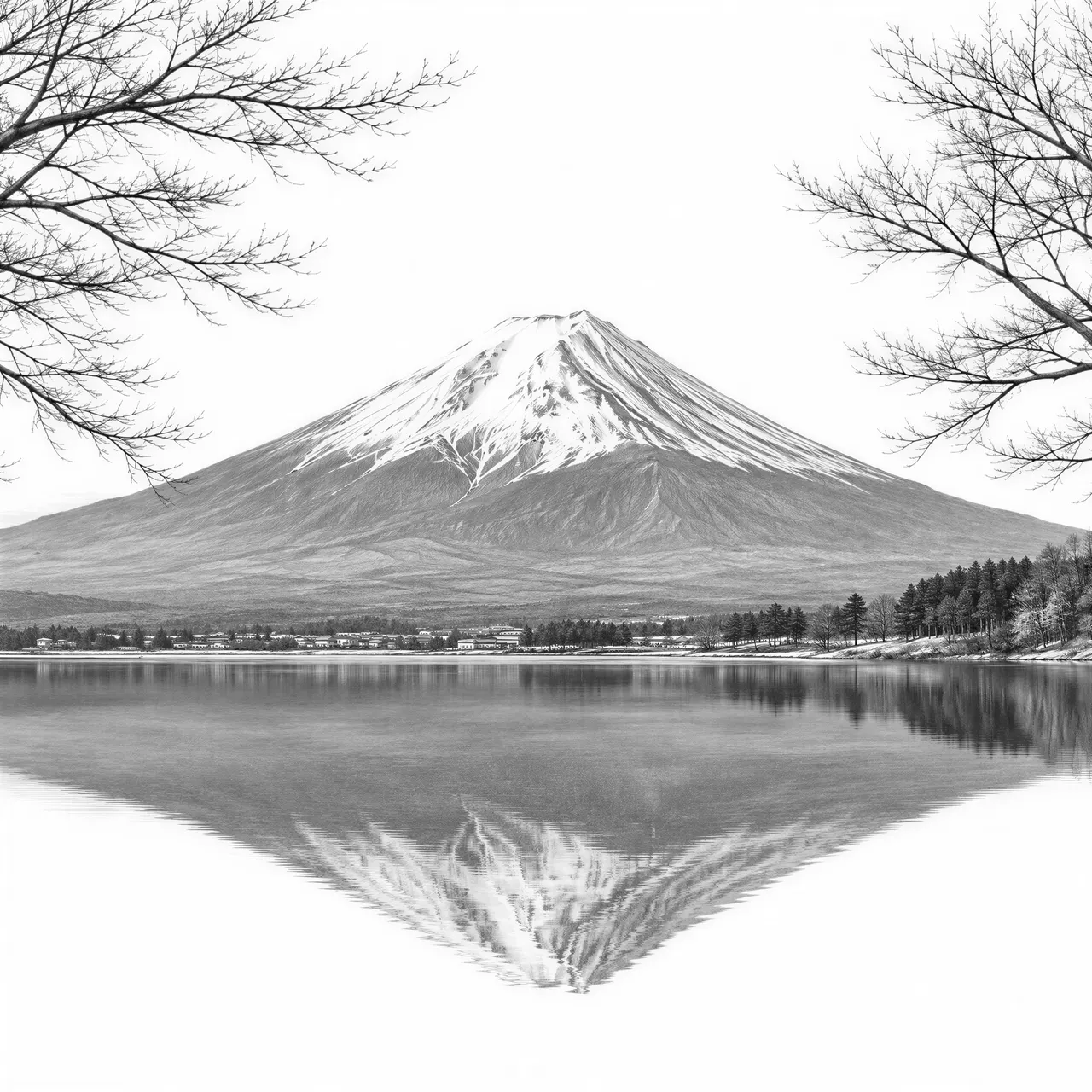 Update White Vector Majestic Mount Fuji reflected in a still lake, captured in - Free PNG ...