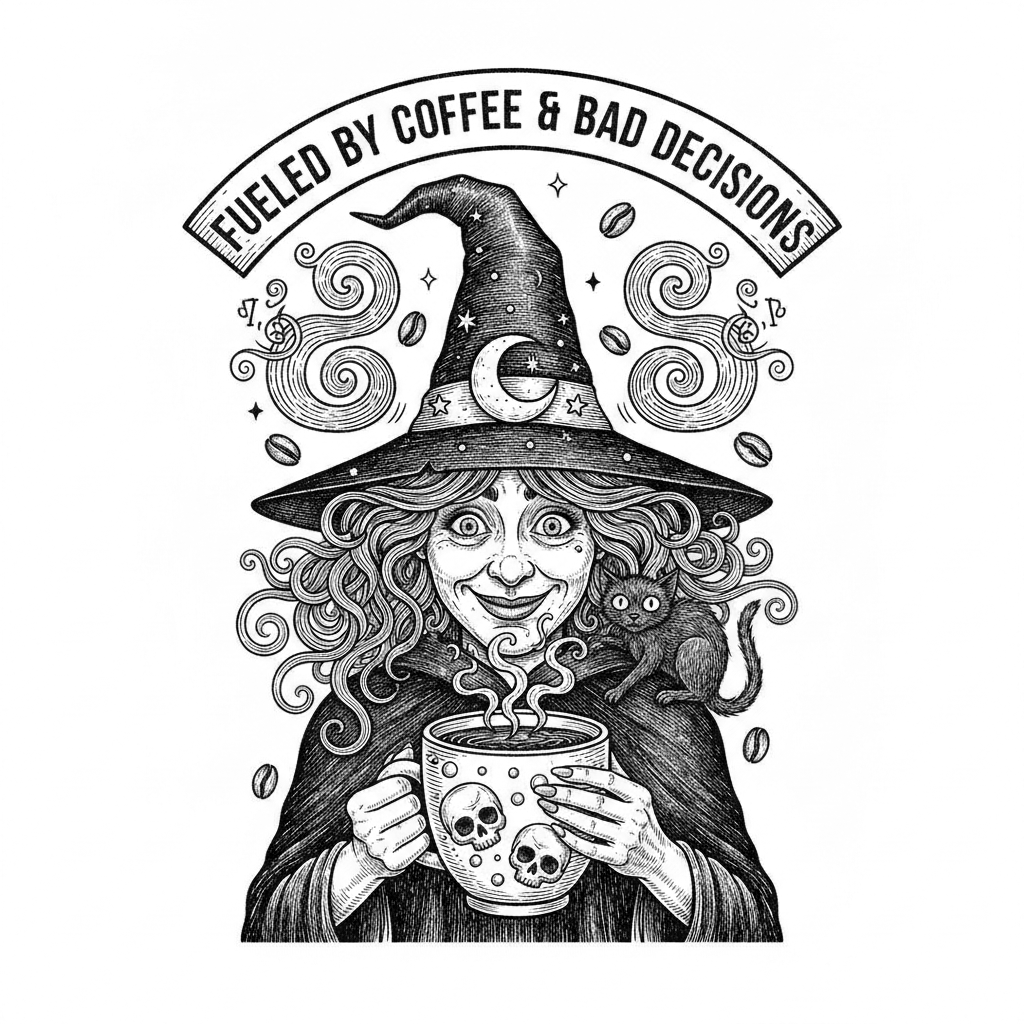 Funny vintage witch wearing a pointy black hat, holding an - Download ...