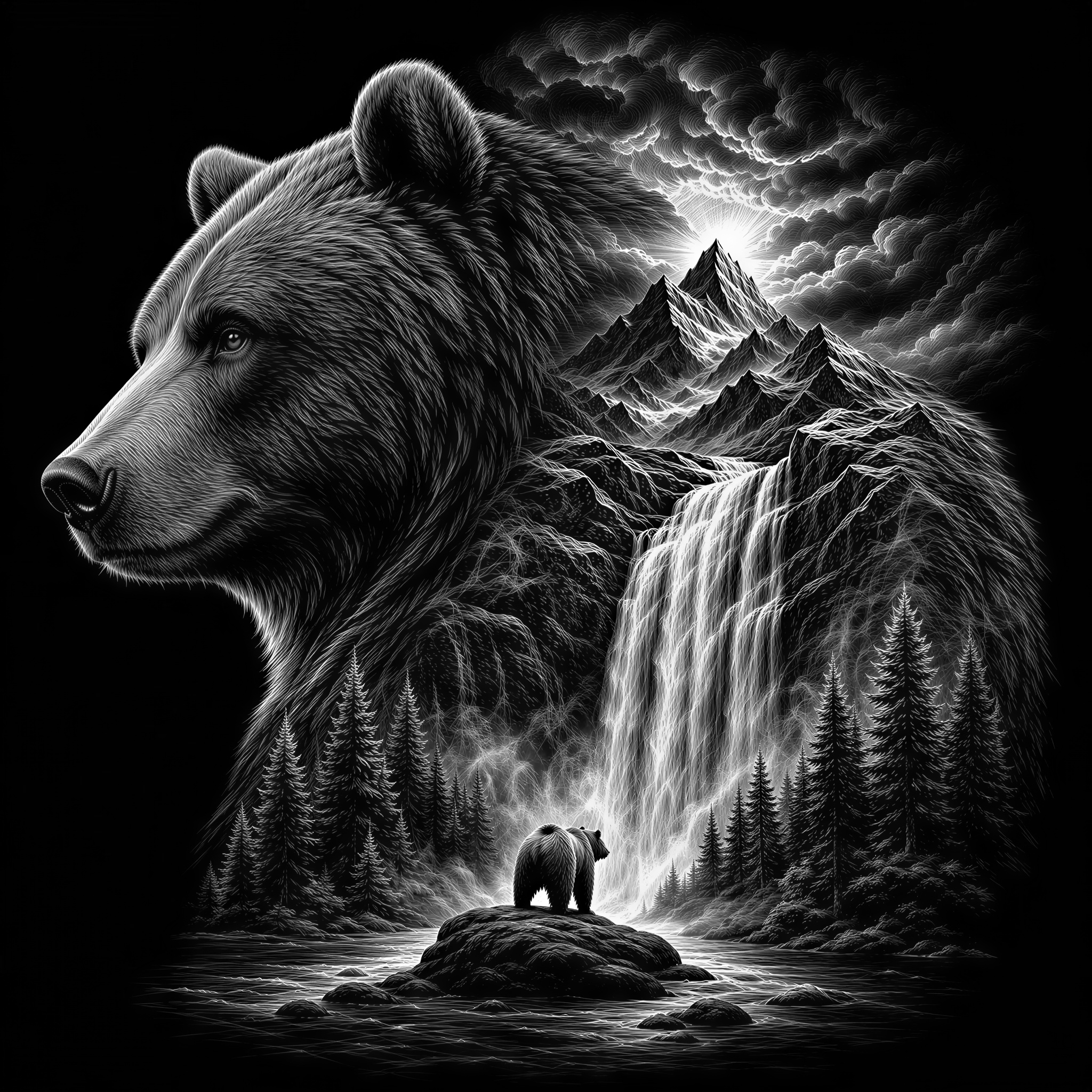 A bear head in three quarter profile facing left, the shoulder - Free ...