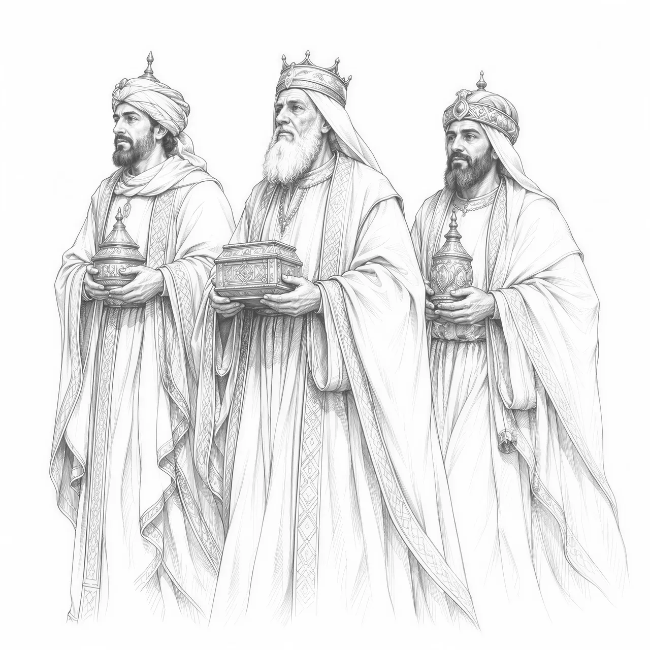 Pencil outline of the three wise men from the nativity