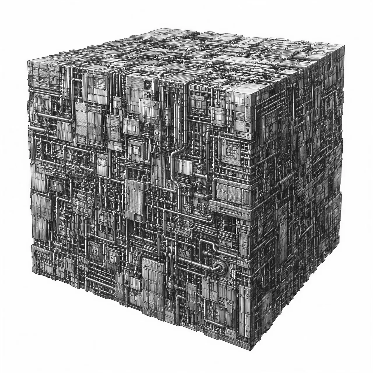 Detailed drawing of the Borg cube from Star Trek