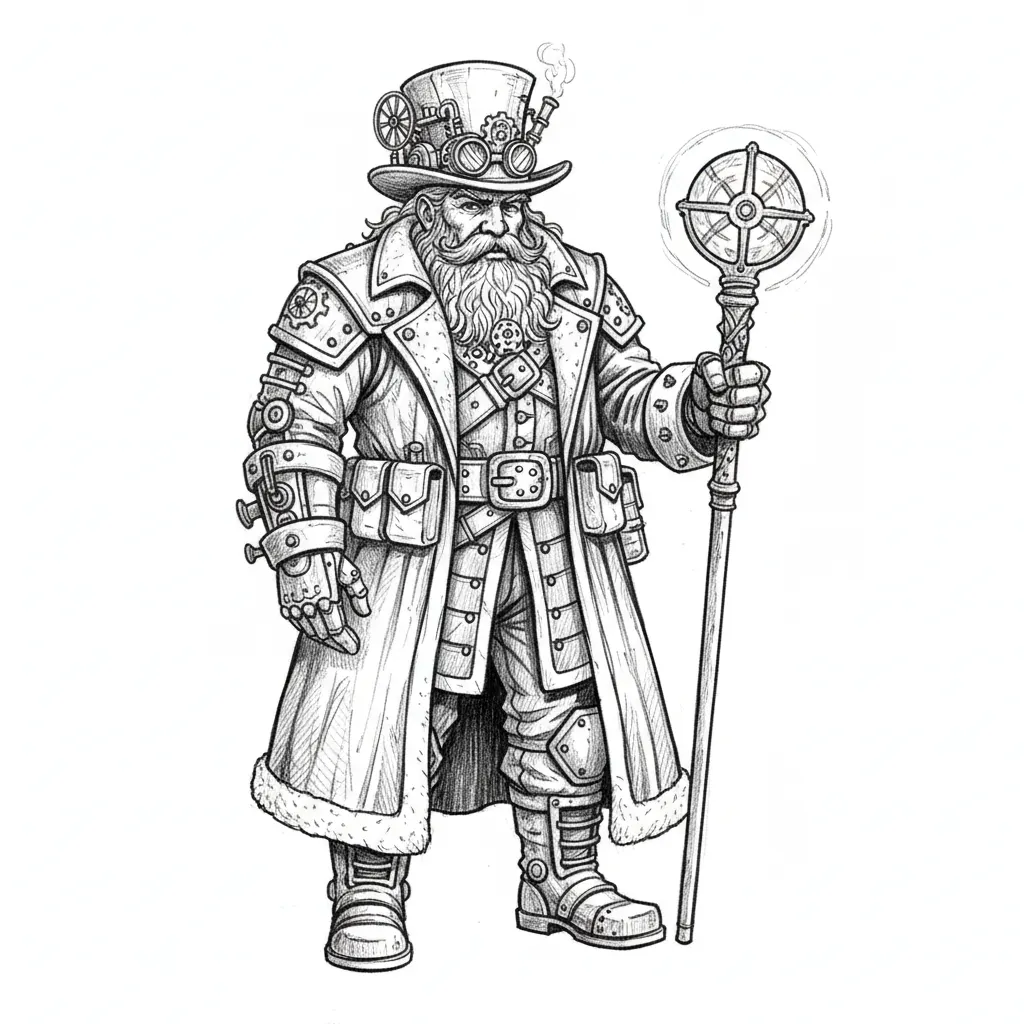 full body steam punk Santa no background