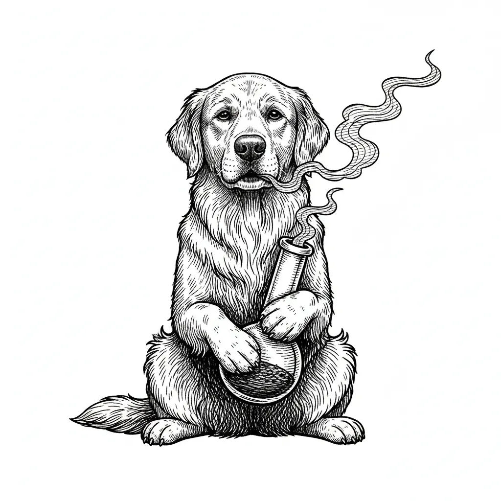 golden retriever smoking a bong
