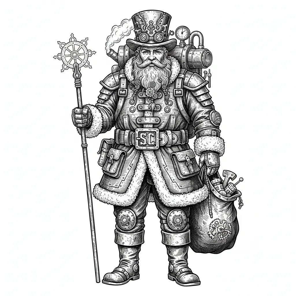 full body steam punk Santa no background