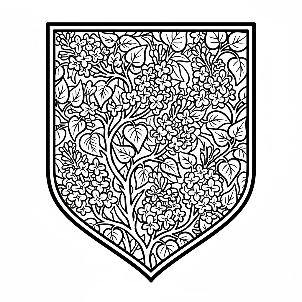 Make a fire department shield no w works or objects in the shield. Interlace lilacs on the shield.