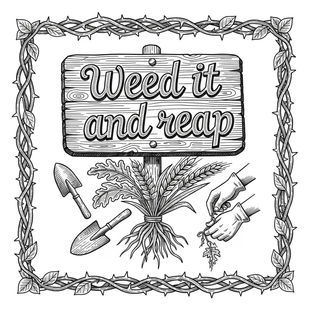 A fun garden sign saying "Weed it and reap"