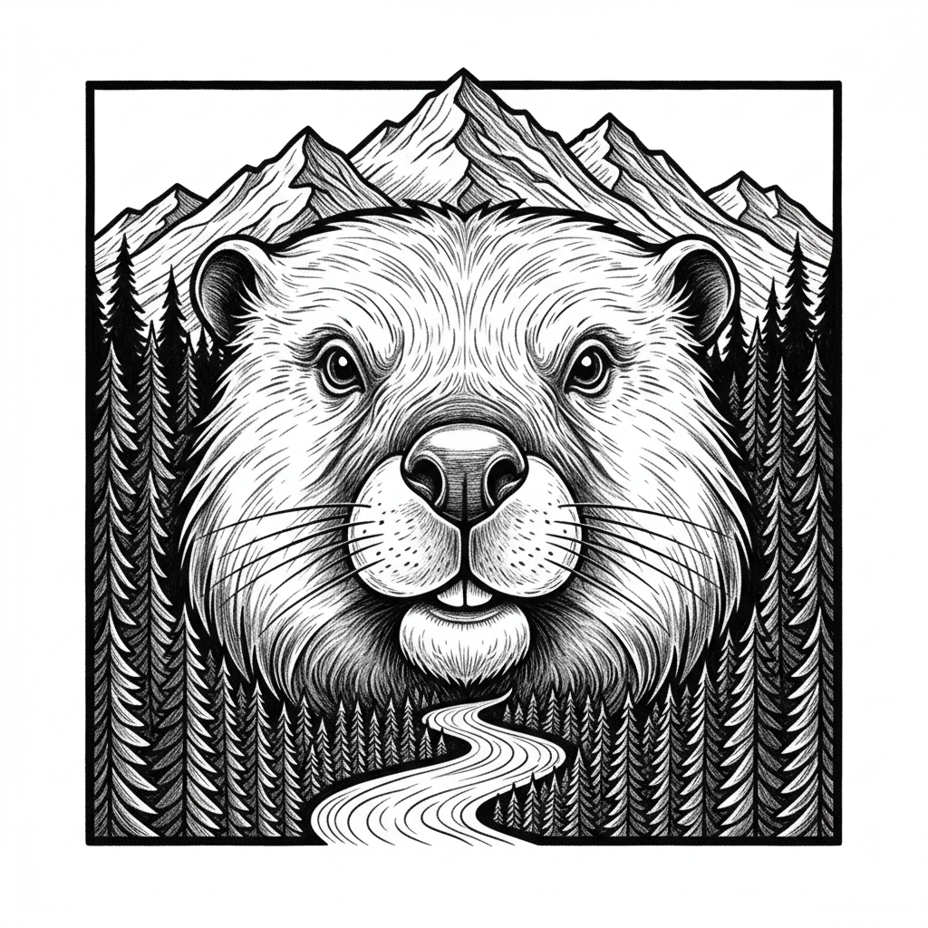 A detailed square grayscale high-contrast engraving of a majestic ...