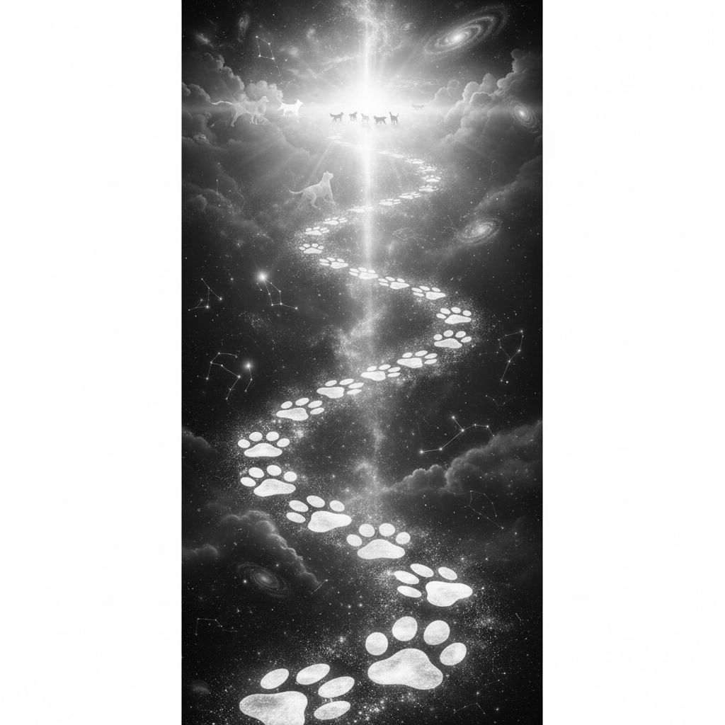 Dog paw print trail pattern, long path into the heavens,  5:16  narrow image