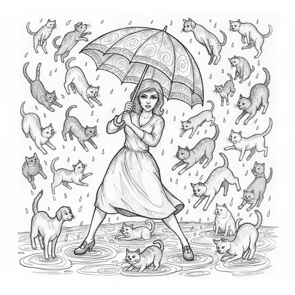 raining cats and dogs female human umbrella