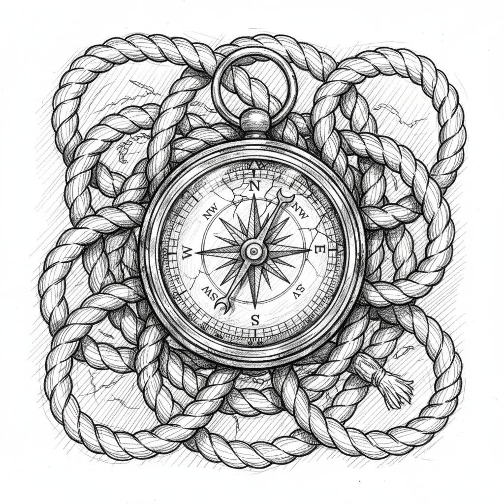 OLD SHIP COMPASS WITH ROPE AND MAKE LIKE USED