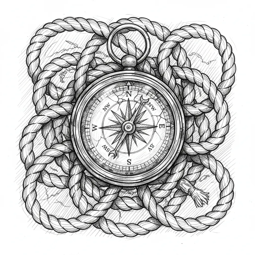 OLD SHIP COMPASS WITH ROPE AND MAKE LIKE USED
