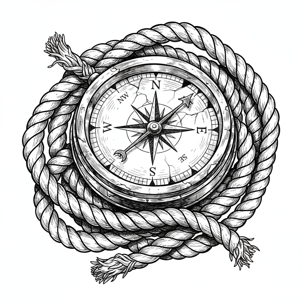 SHIPS COMPASS WITH ROPE MAKE TO LOOK LIKE OLD AND USED