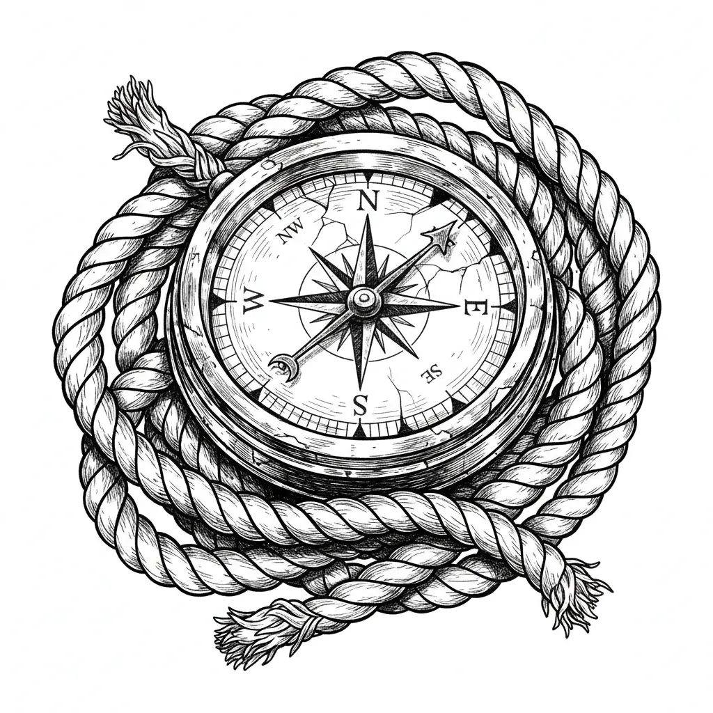 SHIPS COMPASS WITH ROPE MAKE TO LOOK LIKE OLD AND USED
