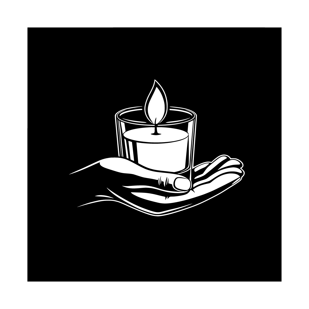make a linedrawing only of the hands and the candle with a black background