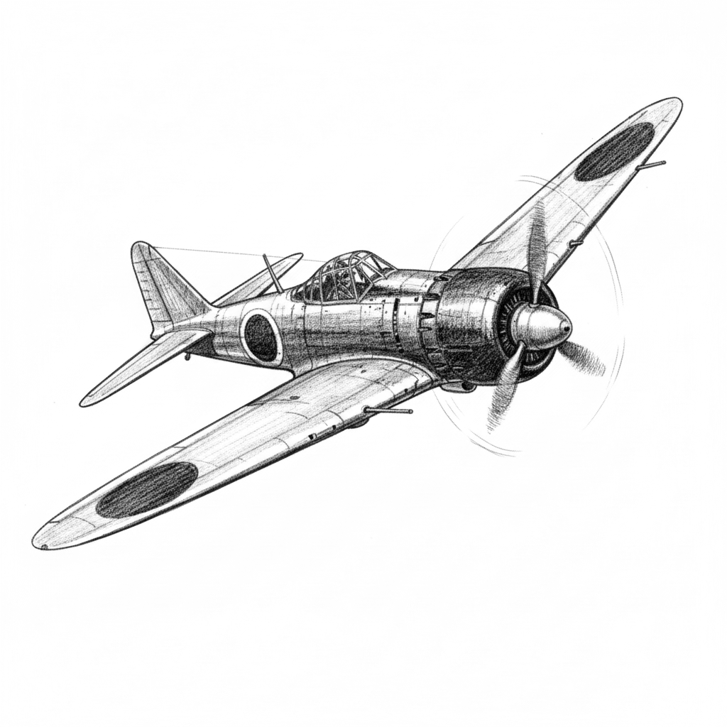 Japanese Fighter Plane World War Ii Pencil Sketch - Free PNG Download ...