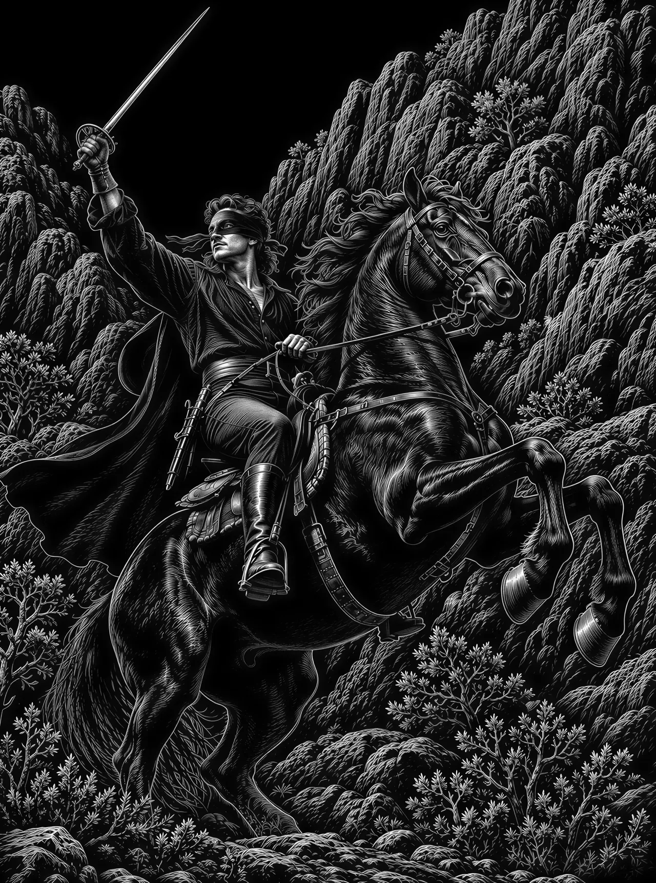 Vectorafbeelding in scratchboard-stijl