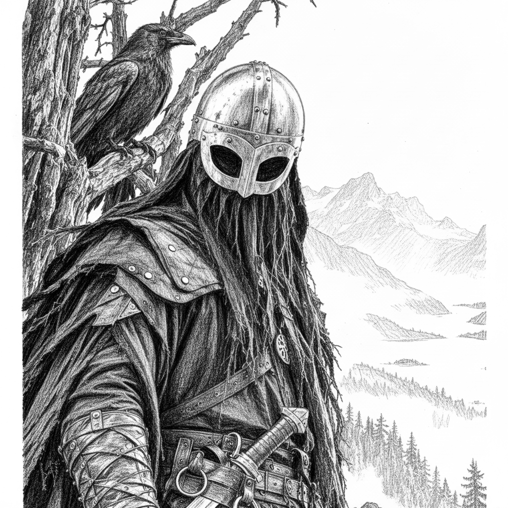 Viking Warrior Raven Helmet Sword Mountains - Téléchargement PNG ...