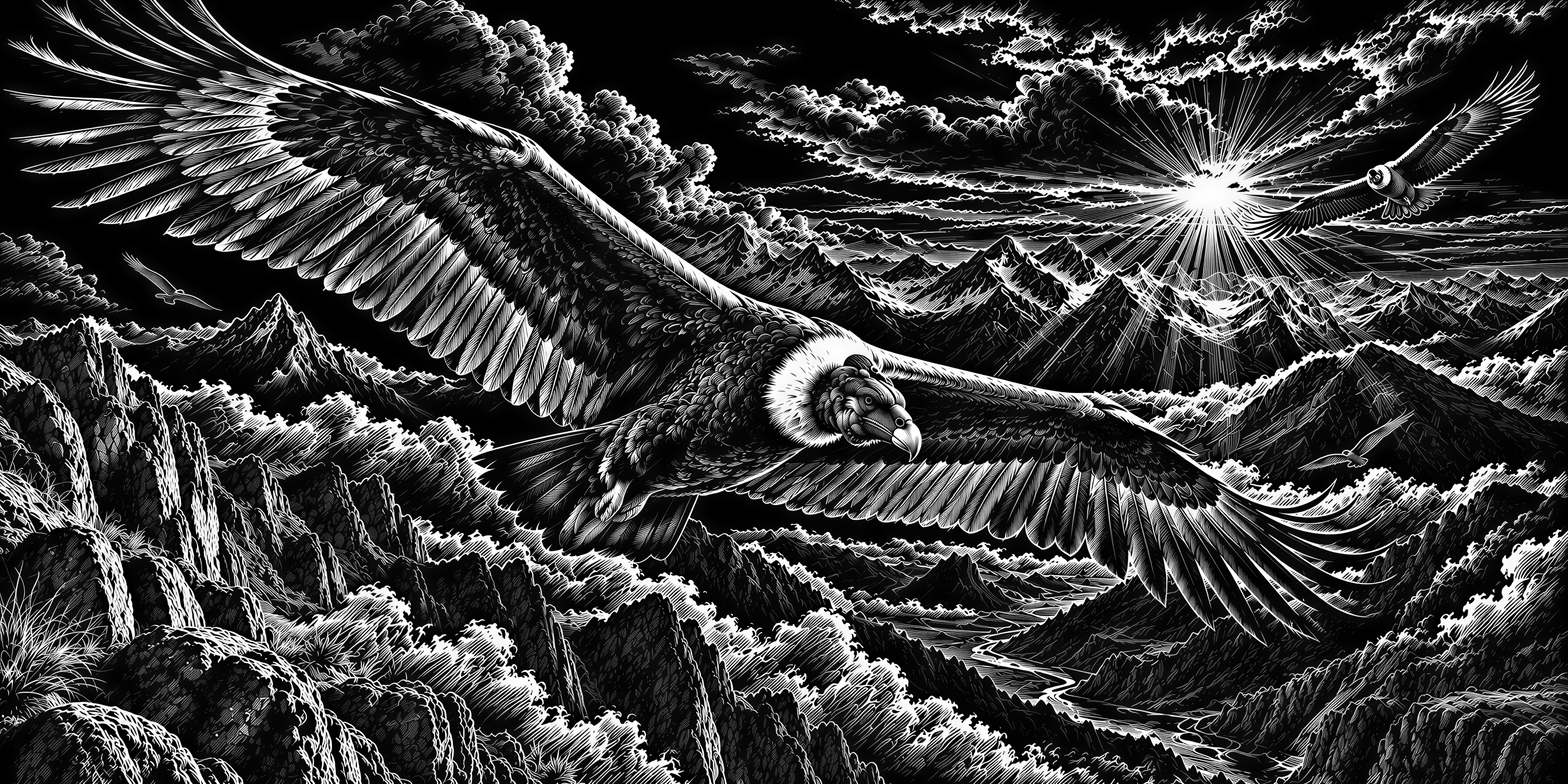 Condor Flying Mountains Sunrise Rugged Clouds - Free PNG Download ...