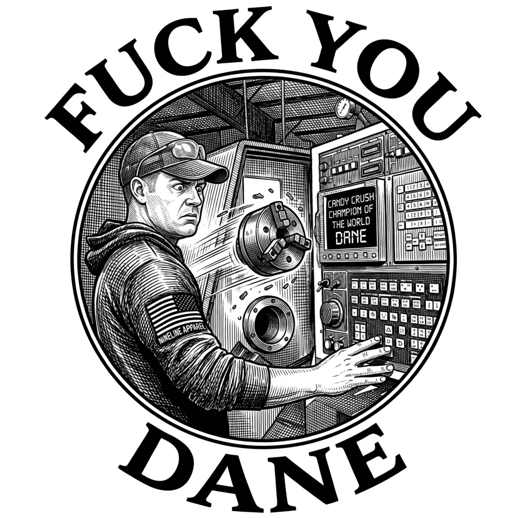 make the lathe and the person running the lathe bigger ,Do not change the way the person looks running the lathe ,except a confused look on his face , and make the chuck flying towards him from the machine crashing . an on the screen of the machine have it say CANDY CRUSH CHAMPION OF THE WORLD DANE