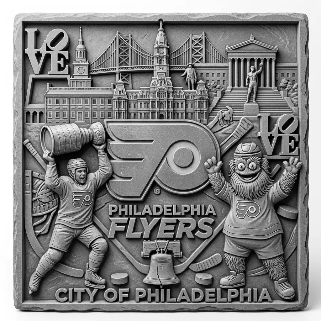 make a very unique 3.5 x 3.5 square slate coaster that is realistic with famous pictures from around the city for Philadelphia Flyers Hockey and the city