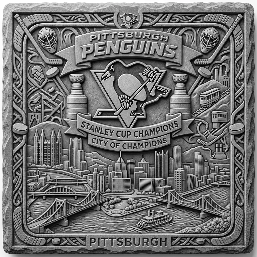 make a very unique 3.5 x 3.5 square slate coaster that is realistic with famous pictures from around the city for Pittsburgh Penguins Hockey and the city
