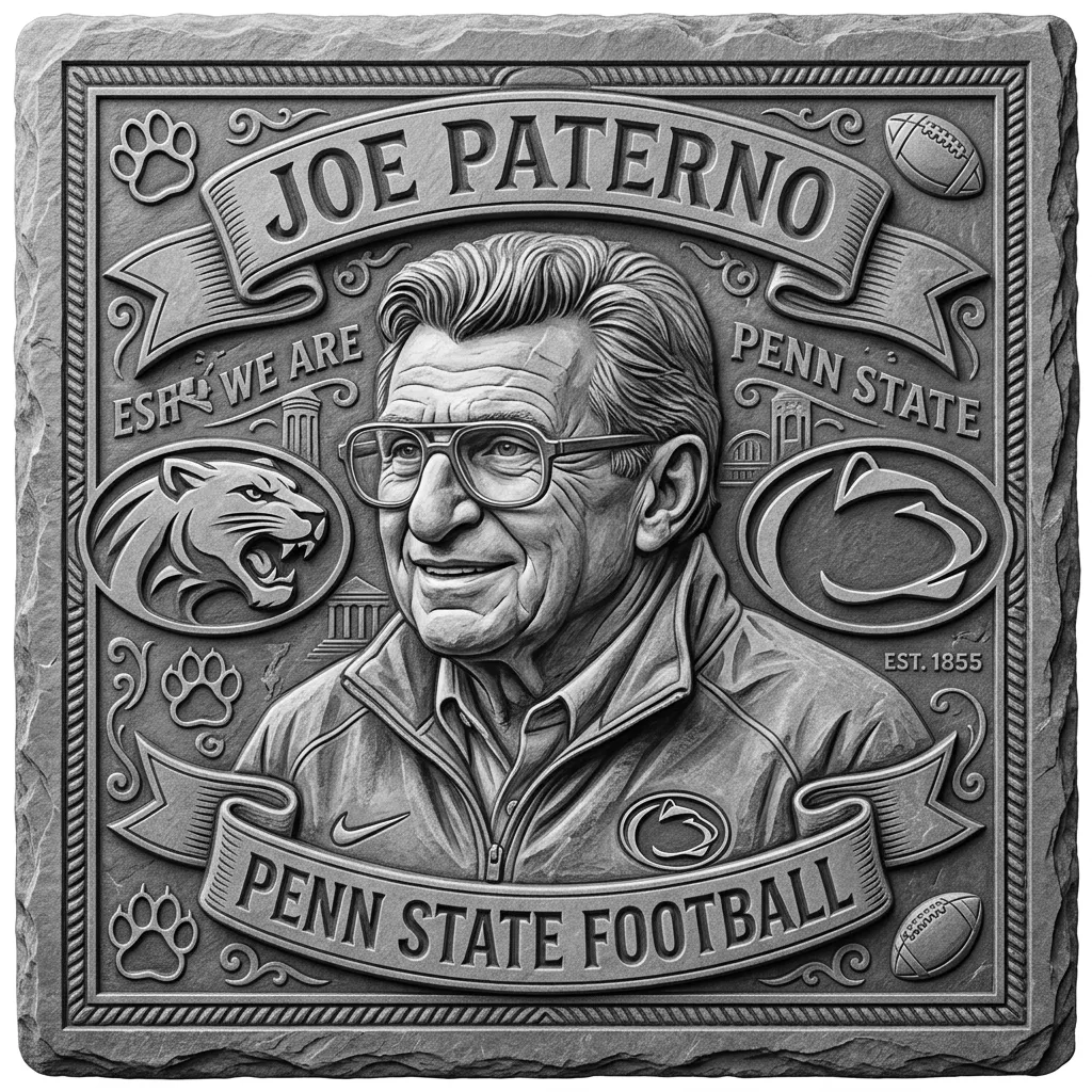 make a cool one off penn state football coaster on slate with joe paterno