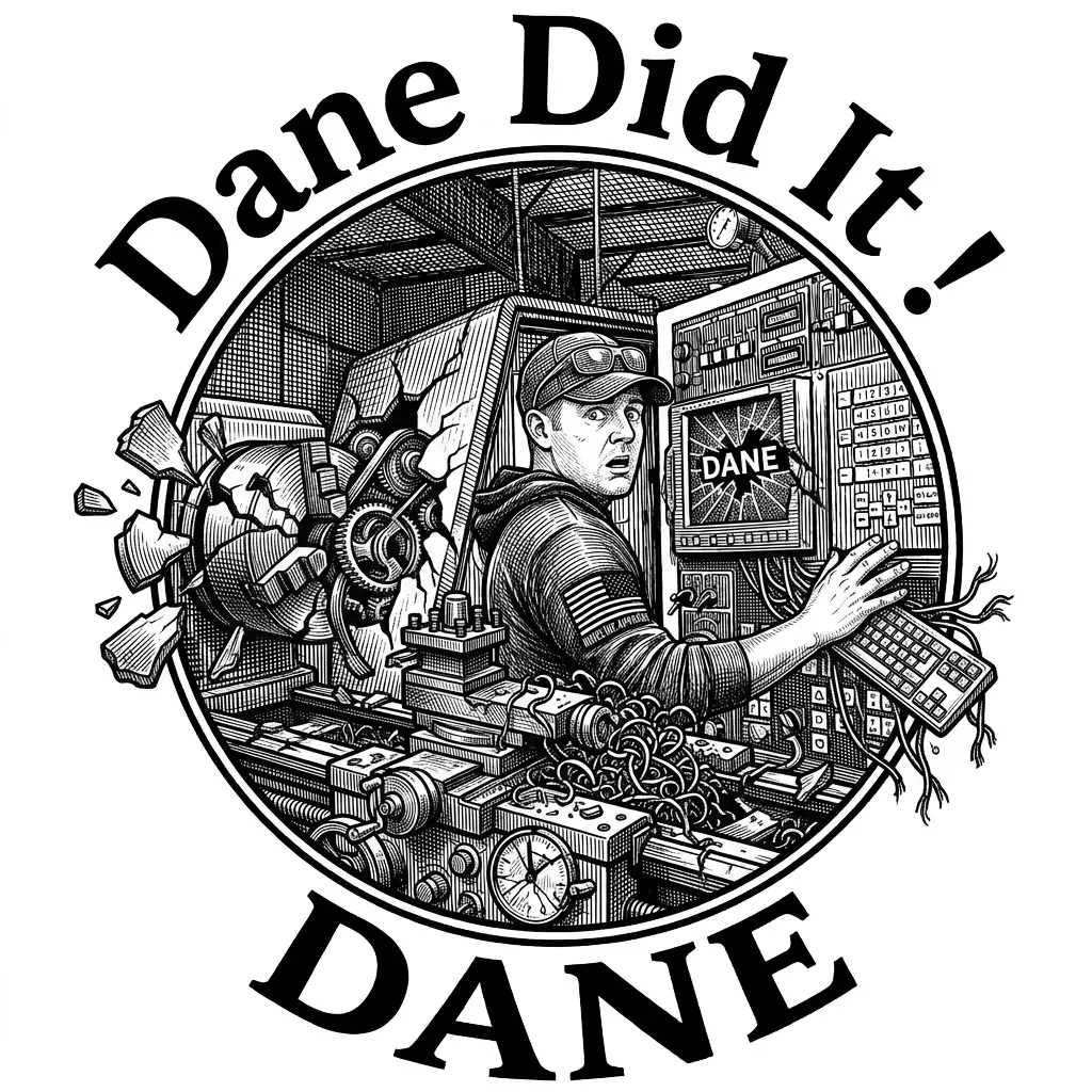 make the guy running the lathe have a bad  wreck with the cnc lathe with him having  a look around with a caption sayin Dane Did It  ! make like three small diffient really bad wrecks all on cnc lathes