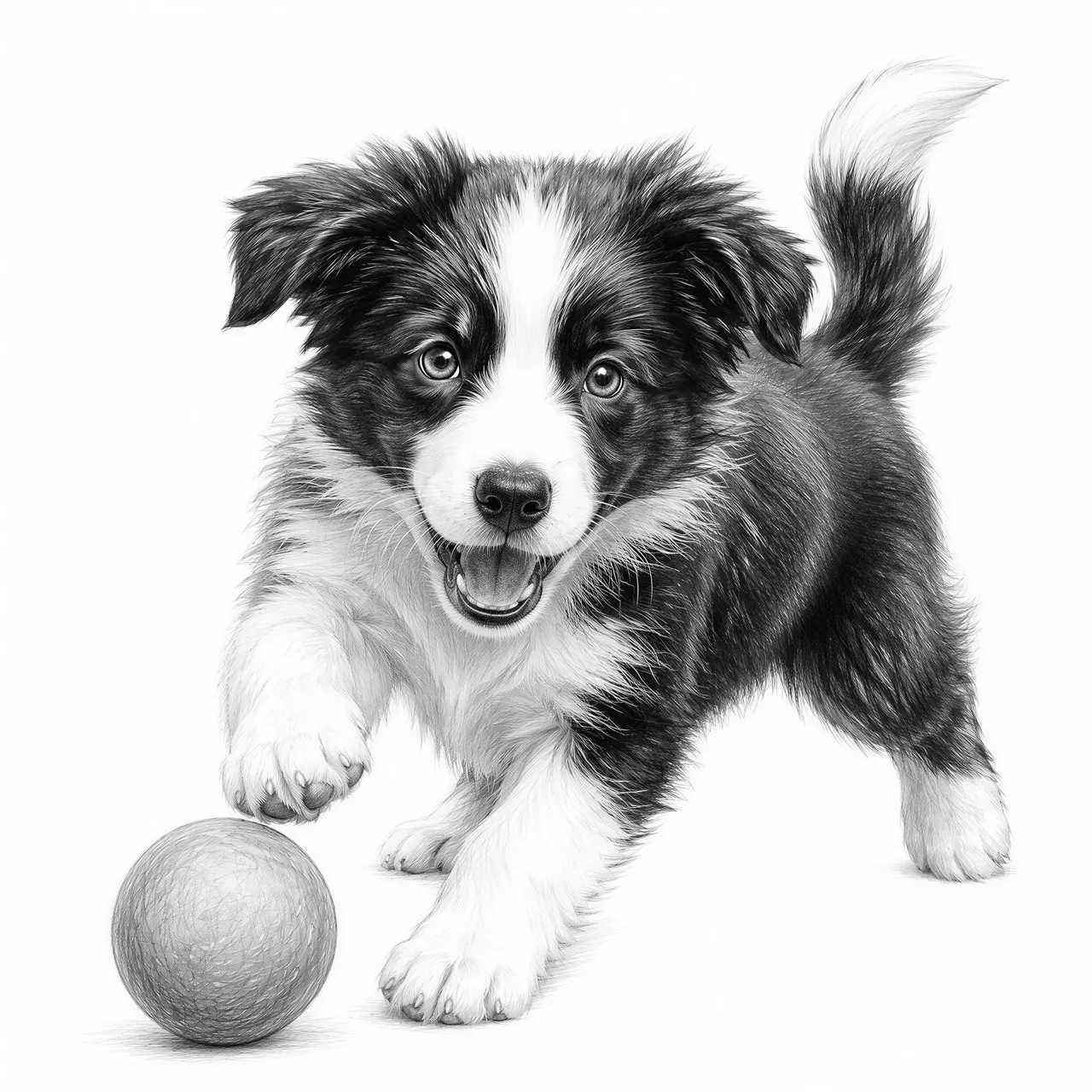 a border collie puppy playing with a ball