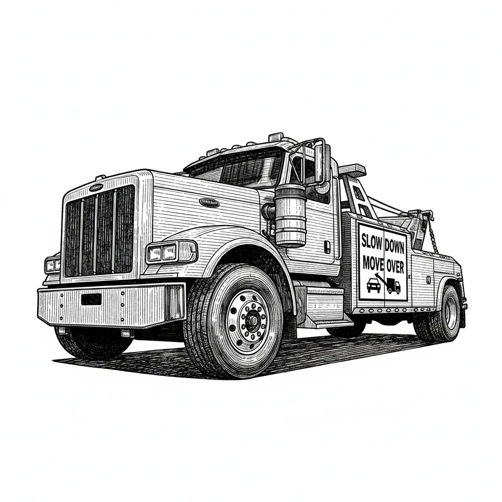 Tow truck , saying slow down move over
