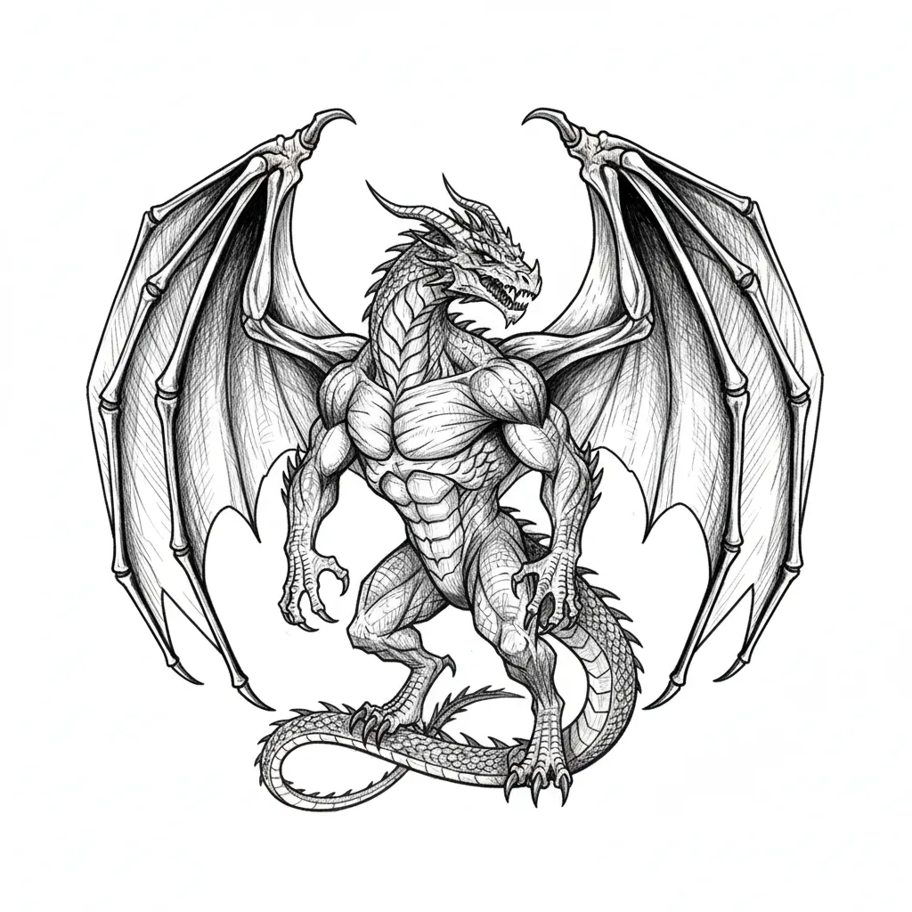 create a dragon where the wings must function as the front limbs, attached at the shoulders like a bat (visible wing “arms” with joints and membranes)