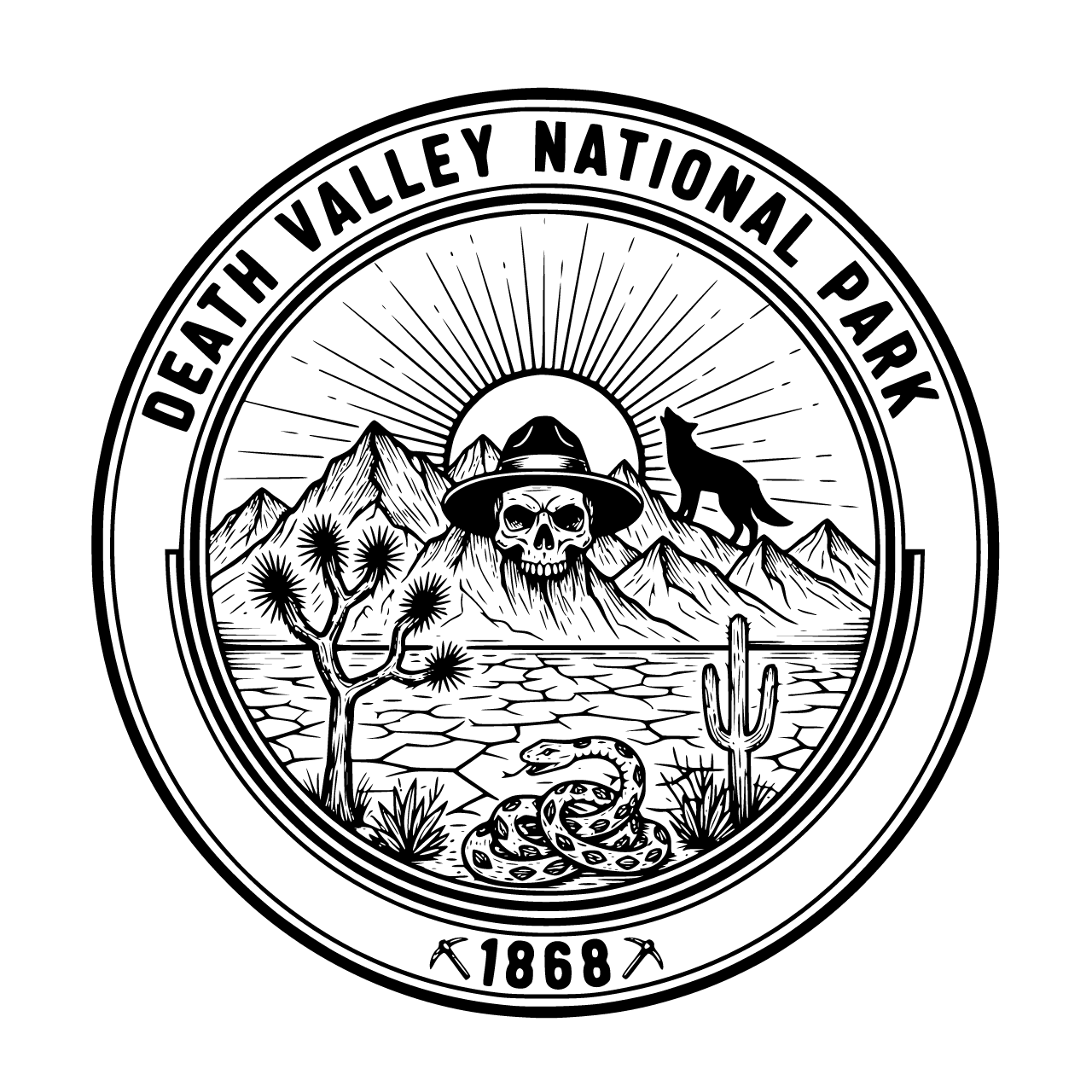 Circle-shaped badge about Death Valley National Park