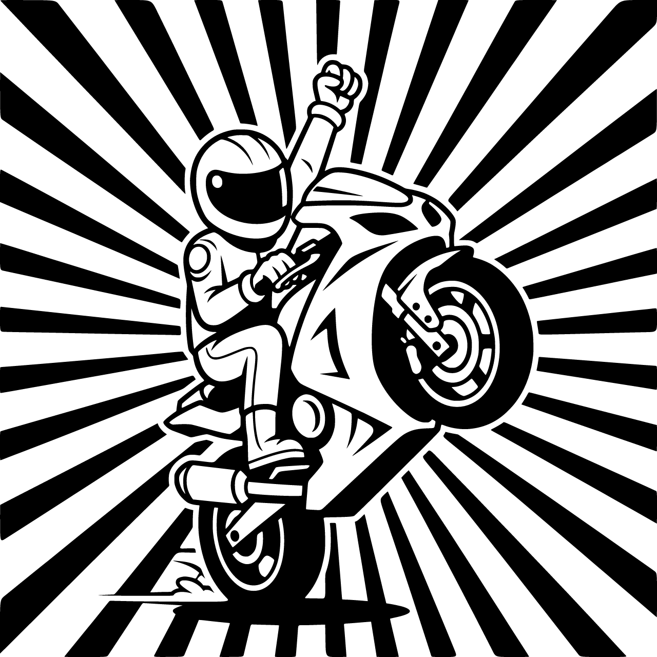 Motorbike rider doing wheelie