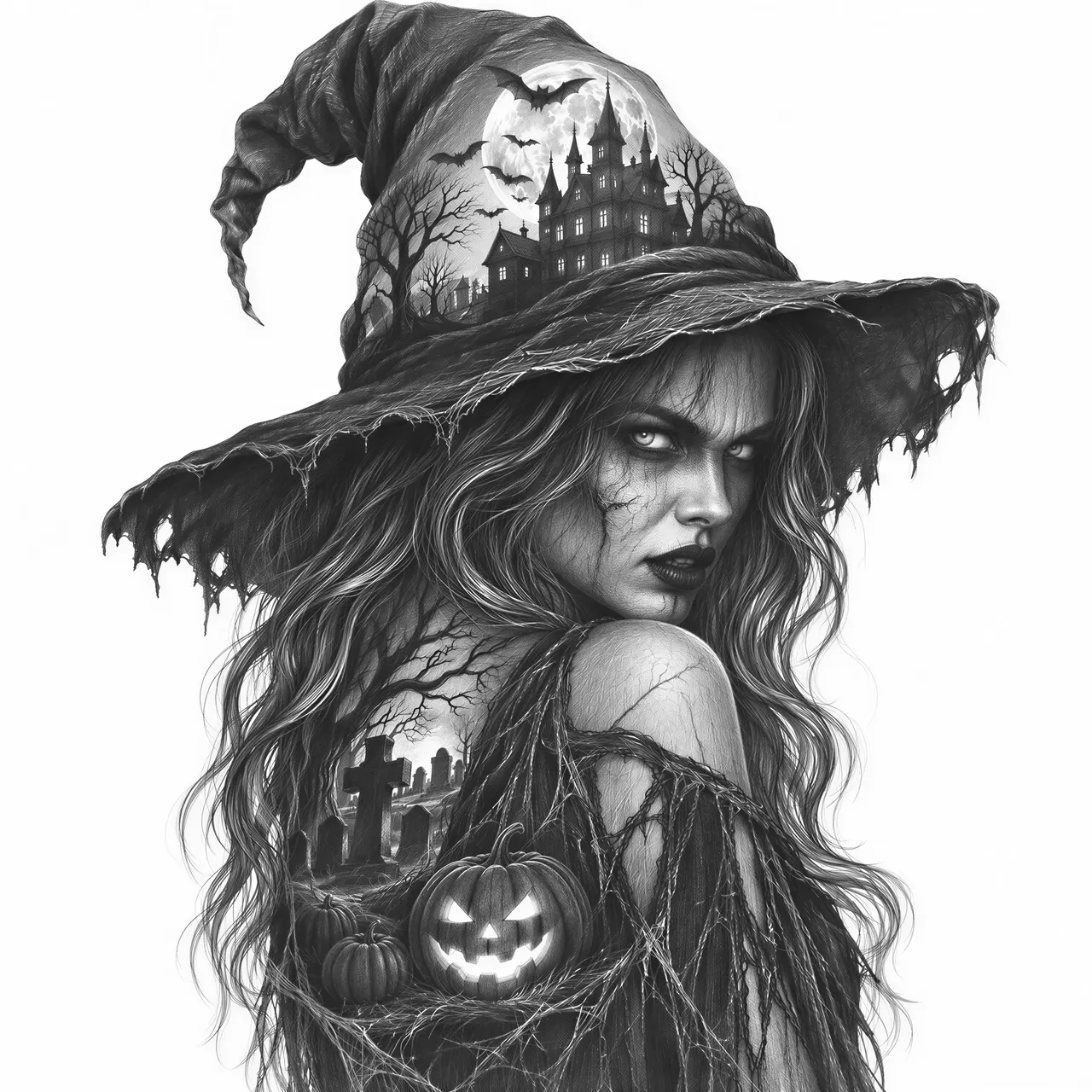 same image but make the witch scary