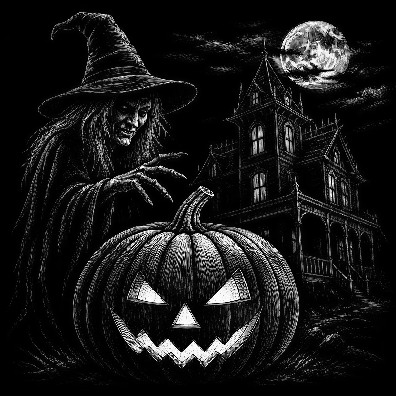 Pumpkin, scary, haunted house, witch