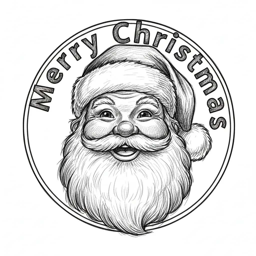 Jolly Santa face in the middle of a 4" area with Merry Christmas round the edge