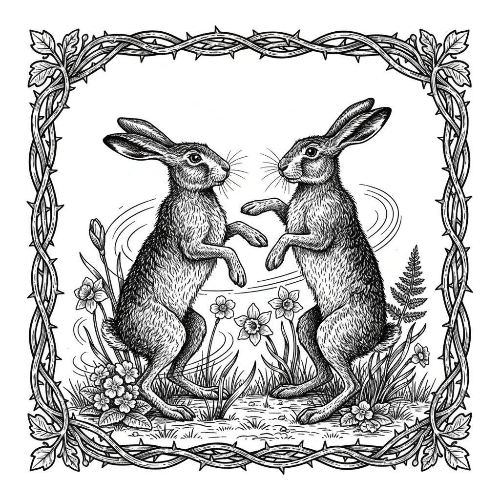 2 hares boxing in Spring with a transparent background