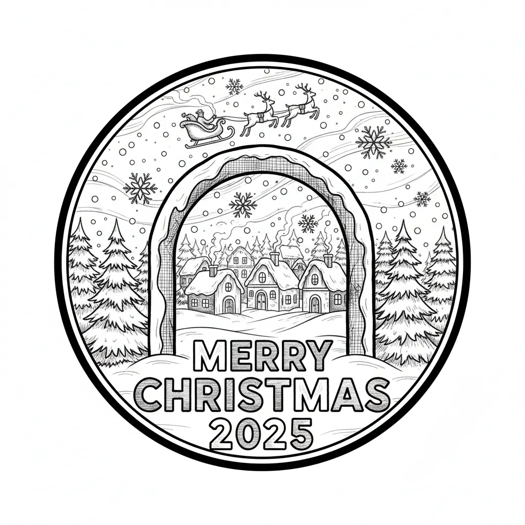 Winter wonderland. MERRY CHRISTMASS 2025. Round image for a Christmas ornament